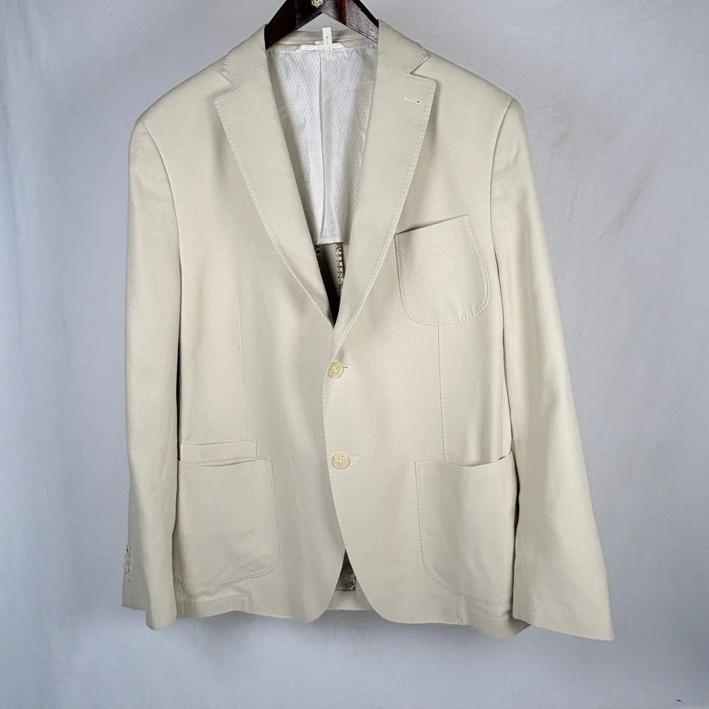 JKT New York Mens 44R 100% Silk Blazer Ivory 2-Button Sport Coat Quiet Luxury